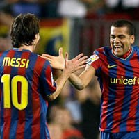 Aquecimento Espetacular de Messi e Daniel Alves